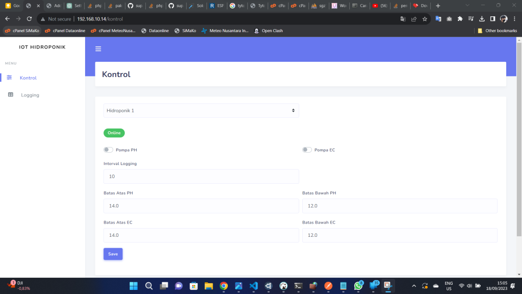 Gambar 4. Software Platform IOT Hidroponik